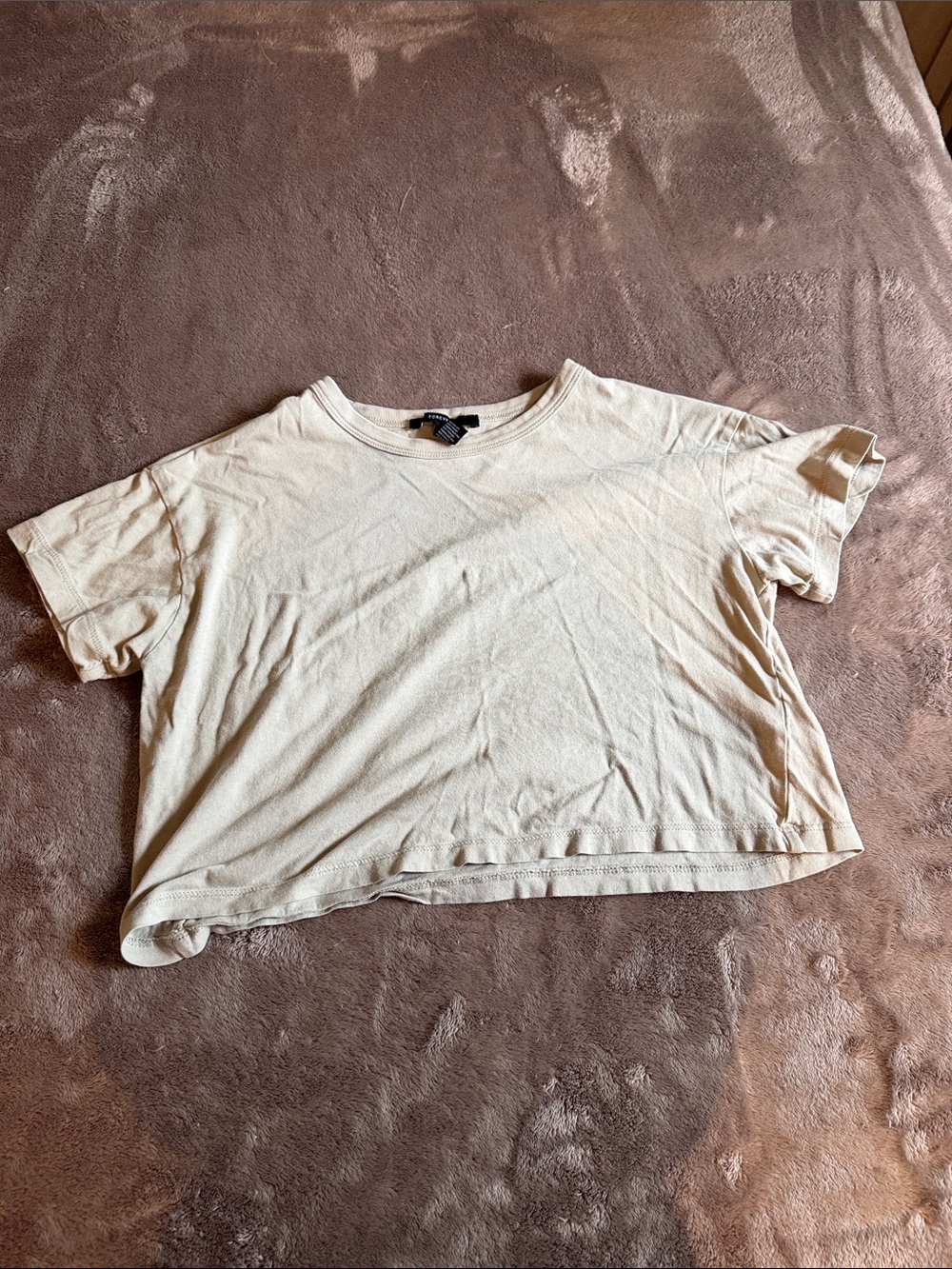 Forever 21 Cream Cropped Boxy Tee